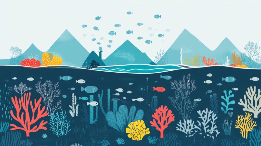 A water conservation infographic showing the connection between reduced water use and healthier coral reefs.