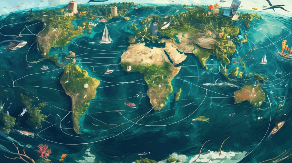 A map showing a network of marine protected areas around the world, illustrating global efforts in coral reef conservation.