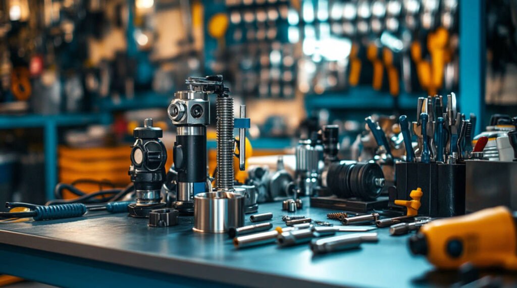 an image of a technician servicing an ice diving regulator with replacement parts and tools on a workbench.