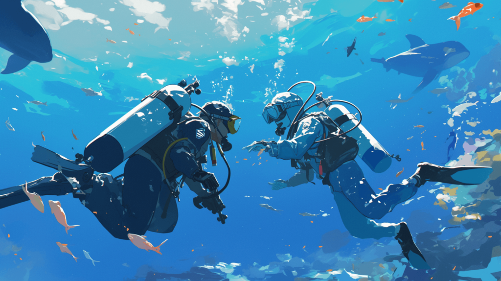 Divers participating in an ocean clean-up dive.