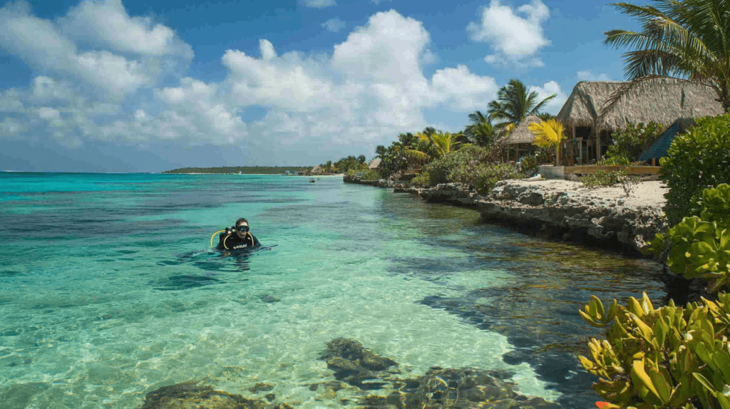 A diver taking their certification course in clear tropical waters